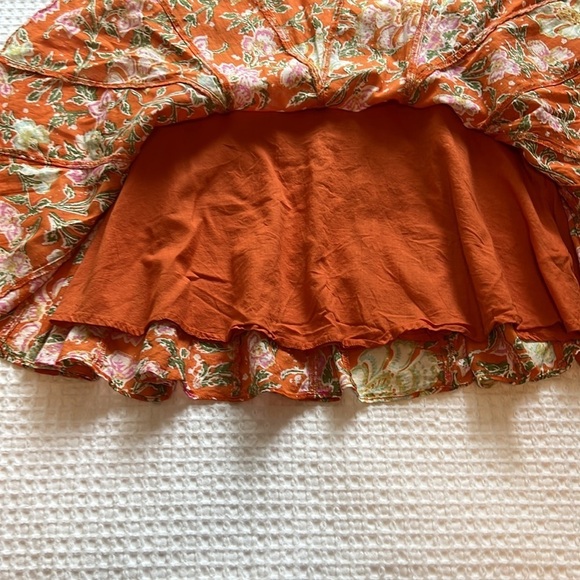 Free People Flowy Orange Floral Print Cotton Lined mini Skirt Size 6 - Picture 5 of 11